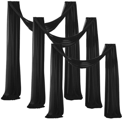 Lukery 3 Stücke Hochzeit Vorhang Hochzeitsbogen, Querbehang Gardine Freihanddeko Himmelbett Vorhänge Stoff Tüll Transparent Voile Dekoration für Party Hochzeit Geburtstag Taufe (75x300cm,Schwarz)