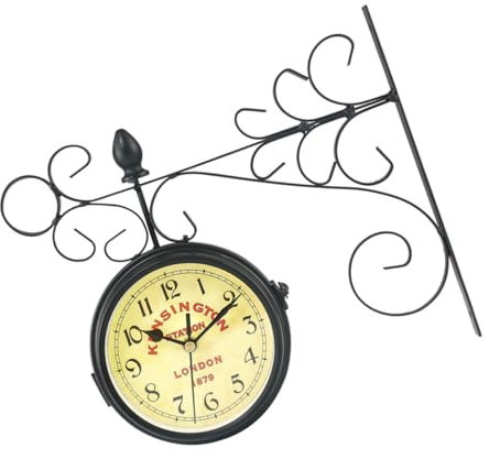 PRETYZOOM Retro Wanduhr Vintage Stil Dekorative Hängeuhr Doppelseitige Eisenuhr Mit Glas Leise Uhrwerk Für Wohnzimmer Küche Büro