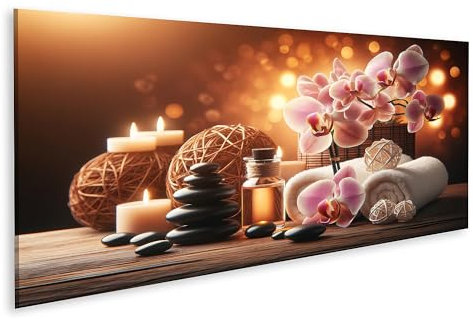 islandburner Prime Bild auf Leinwand Kerzenlicht und Orchideen im Wellness-Spa Thai Massage Salon Kosmetikstudio Bilder Wandbilder Poster
