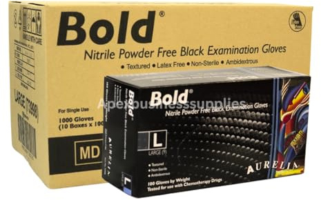 Apex Business Supplies (10x100) Black Bold Nitrile Gloves Large Bulk Gloves Protection for Medical, Industrial - Latex-Free, Powder-Free - Ideal for Cleaning, Tattooing, Automotive More. (1000 Large)
