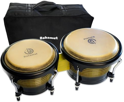 BAHAMUT Bongo Schlagzeug-Set, 17,8 cm + 22,9 cm, Holz-Bongos, Geschenk für Erwachsene, ideal für professionelle Spieler, mit Stimmschlüssel und wasserdichter Tasche