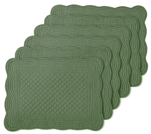 MABOZOO Gesteppte Platzsets aus 100% Baumwolle, waschbar, für Küche und Esstisch, rechteckig, olivgrün, 6 Stück