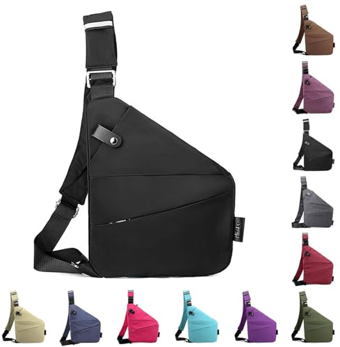 Vordpe Diebstahlsichere Reisetasche, Anti Diebstahl Tasche, Damendiebstahlsichere UmhäNgetasche, Wasserresistent Sling Bag Brusttasche aus Nylon für Herren Damen (linke Schulter, Schwarz)