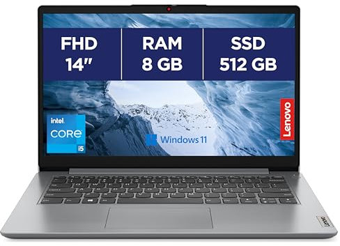 Lenovo IdeaPad 1 14IAU7 - Ordinateur Portable 14'' FHD (Intel Core i5-1235U, RAM 8Go, SSD 512Go, Intel Iris XE Graphics, Windows 11 Home) Clavier AZERTY Français - Gris