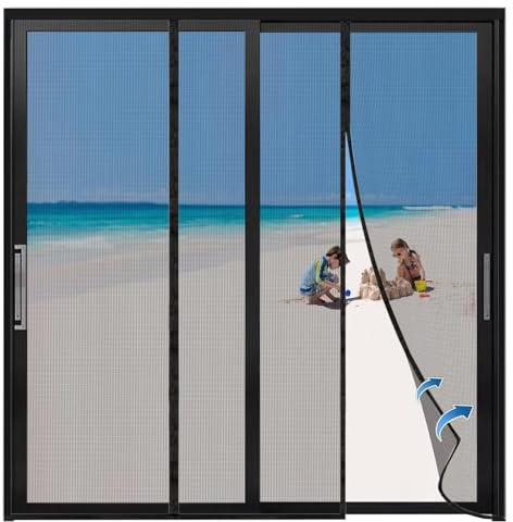 Moustiquaire Aimantée 160x220cm pour Baie Vitrée Coulissante Fermeture Magnétique Noir Ultra Fine Rideau de Porte d’Entrée Anti Mouche Installation Sans Perçage