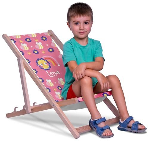DreamRoots Kinderliegestuhl personalisiert Gr. S, Funny Sun | faltbarer Kinderliegestuhl, Outdoor, für Garten, Camping & Strand, bis 30 kg, waschbarer Bezug, 100% Polyester
