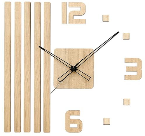 PRIM Veneer DIY Wanduhr aus Holz, hergestellt in der EU, Wanddekoration 400 x 450 mm, 3D-Zahlen, sehr leise, für Küche, Schlafzimmer