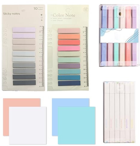 NCZCDZSW 12 Textmarker Pastell mit 600 Transparente Haftnotizen Dual Pastell Textmarker Transparent Sticky Notes mit Wasserfest haftnotizen klebezettel für Markerstifte Tagebuchplaner Schulen Büros