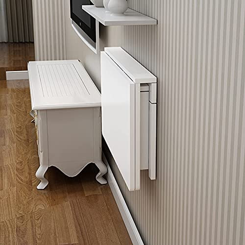Schwebender Klapptisch mit Blättern zur Wandmontage, für Zuhause, Büro und Küche, Esszimmer, weißes Holz, mit Mehrzweck-Design, 68,6 x 50,8 cm, faltbarer Computertisch zum Aufhängen