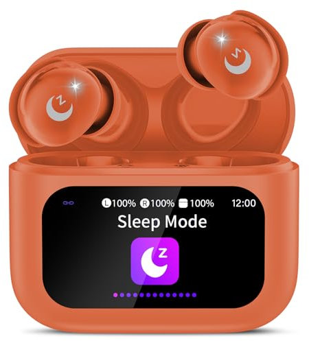 VEKJ Wireless Earbuds with Smart Touch Screen, Mini Sleep Earbuds Bluetooth 5.4 Headphones In Ear with Noise Cancelling Mic Orange