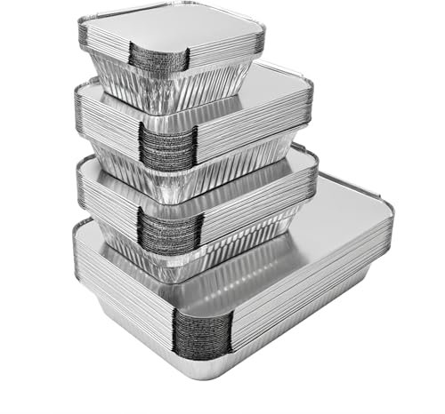 Xinfuquan 40 Pièces Barquette aluminium avec couvercle,2200ml/1000ml/800ml,410ml,Barquette Aluminium Barbecue,congelation pour Griller,Cuire.Barquette Alimentaire