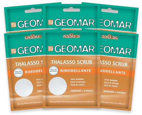 GEOMAR | Thalasso Körperpeeling mit Meersalz, Bittersalz, Kaffeeöl und Guarana- und Capsico-Extrakten, hergestellt in Italien, 6 x 85 g