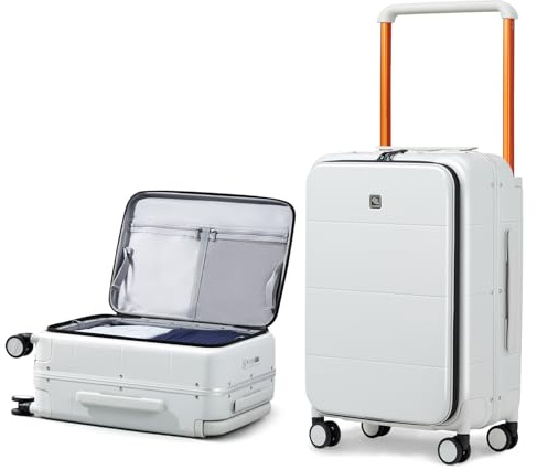 Hanke Wide Handle Luggage 24 Inch Suitcases with Wheels Top Opening Hard Shell Suitcase for Travel Men Women Hand Luggage,Smoke White