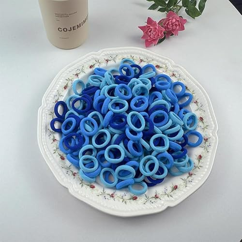 ChangTsingLee 100 Piezas Gomas de Pelo Mini Bandas de Pelo de Algodón Niña Pequeñas Mini Gomillas Pelo para Niñas Bebé Azul