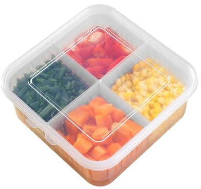Contenitore per alimenti per frigorifero, 4 scomparti, riutilizzabile, con coperchio per cipolla, organizzazione dei prodotti con colino rimovibile per cucina, dispensa, fattoria