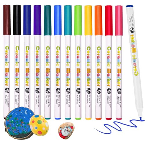JIEYUCHU 12 Stück Acrylstifte Set, Acrylic Marker, Glas und Porzellanstifte auf Wasserbasis, Marker Stifte Set für zum Bemalen Keramik, Glas, Steine, Ostern und Weihnachte