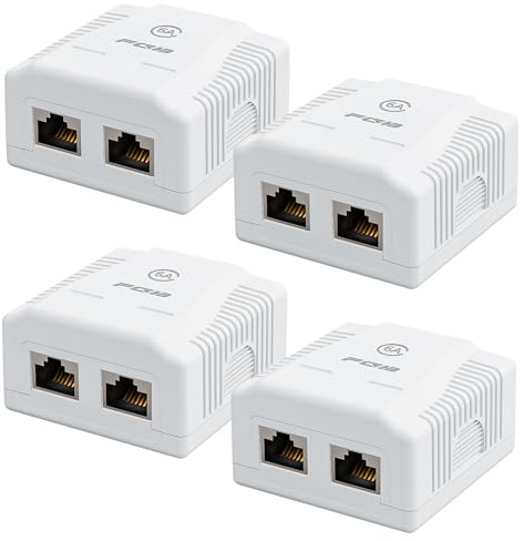 FGB 4X Cat6A Netzwerkdose Aufputz 2 Port FTP Geschirmt LAN Dose Weiß | Netzwerkdose Aufputz Cat7 RJ45 Buchse 10 Gbit/s Ethernet Netzwerk Aufputz Montage für verschiedenste Anwendungsbereiche