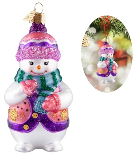 Hzyc Snowman Christmas Ornament,Hand-Blown Glass Christmas Tree Decoration | Purple Snowman Collection Figurine,Hanging Glass Ornament for Snowman Lovers Holiday Party Home Gifts