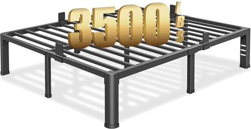 14 inch Full Size Bed Frame with Round Corner Legs and Headboard Hole Mattress Slide Stopper 3500 lbs Heavy Duty Metal Platform,Steel Slat Support,No Box Spring Needed,Easy Assembly,Noise Free