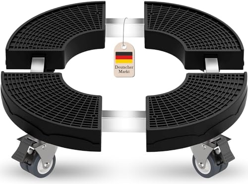 VIBINHO Porte Plante à Roulettes Réglable Ø38-59cm, Chariot à Roulettes pour Plantes d'Extérieur Capacité Charge 200 kg, Support Plante Noir Résistant aux Intempéries avec Roues 360°pour Maison Jardin