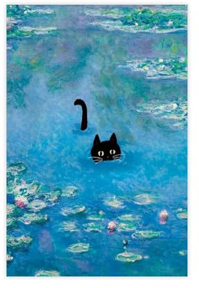 NFFBGFD Monet-Poster, Katze, Seerose, Katze, Leinwand-Poster, Wandkunstdruck, Bild, Gemälde, 50 x 75 cm