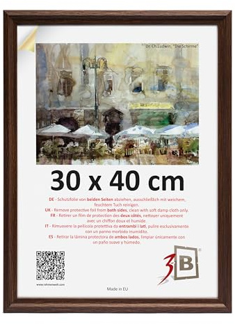 3-B MORI Cadre photo - Marron foncé (noyer avec grain de bois optique) - 30 x 40 cm - Cadre en bois, cadre photo, cadre pour documents avec verre acrylique