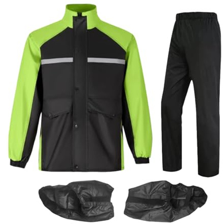 Tuxxjzm Equipo de lluvia para motociclistas – Trajes de motocicleta para hombre | Abrigo impermeable transpirable reflectante botas poncho overol para camping, caza, senderismo, golf, Negro, L