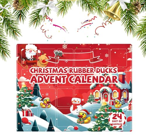 Quietscheenten Weihnachts Adventskalender 2025, 24 Tag Rubberenten Weihnachtskalender, Weihnachts Badeenten Spielzeug Countdown Kalender, Rubber Tierspielzeug Weihnacht Adventskalender