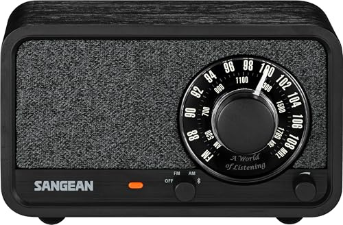 SANGEAN WR-8 - Radio portátil vintage con altavoz Bluetooth, recepción FM, batería integrada, carcasa de madera auténtica, roble medianoche