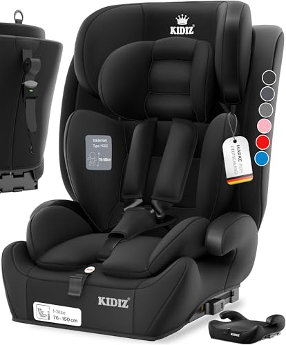 KIDIZ Asiento infantil para coche con Isofix grupo 1+2+3, 9-36 kg, cinturón de seguridad de 5 puntos, asiento para niños, reposacabezas ajustable, elevador de asiento de 1 a 12 años, estable y seguro