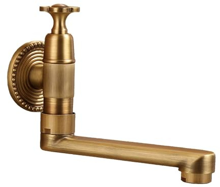 SXWYLZ Kaltwasserhahn Küche Drehbar Antik Armatur Küche Wandmontage 180° Schwenkhahn für Spüle Einhebel Küchenarmatur, 15 CM