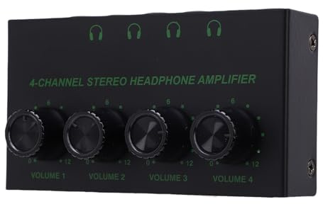 Sorandy 4 Channel Headphone Amplifier, Metal Stereo Amplifier Mixer for Recording, USB Power Supply Port Knob Volume Adjustment Stereo Headphone