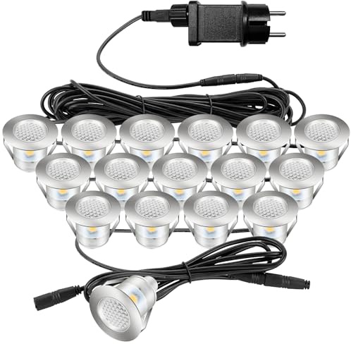 Auting led einbaustrahler außen, 16er Set bodeneinbaustrahler aussen Warmweiß IP67 wasserdicht led einbaustrahler für außen innen Küche, Garten Holzbrücke Pool Holzdeck,Treppen