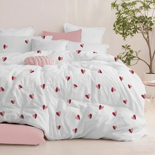 Dreamzie Funda Nórdica 200x200 Corazones 2 Fundas 65x65 | Microfibra suave con cremallera, lavable a 40 °C, transpirable, resistente y de fácil mantenimiento.