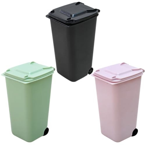 AKOOSY Mini Cubo de Basura de Escritorio 3 Piezas Negro Verde Rosa Multifuncional para Oficina y Hogar Cubo Pequeño para Reciclaje y Almacenamiento de Basura Mesa
