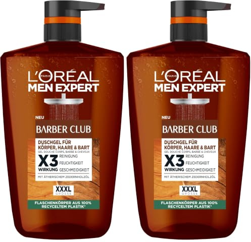 L'Oréal Men Expert XXXL Duschgel und Shampoo für Männer, Duschbad zur Reinigung von Körper, Haar, Gesicht und Bart, Herren Körperpflege mit holzigem Duft und Zedernholzöl, Barber Club, 1 x 1000 ml