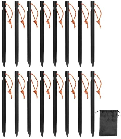 16Pcs Camping Stakes Aluminum Alloy Garden Metal Tent Spikes Outdoor Nails For Canopy For Tents And Awnings(Black)