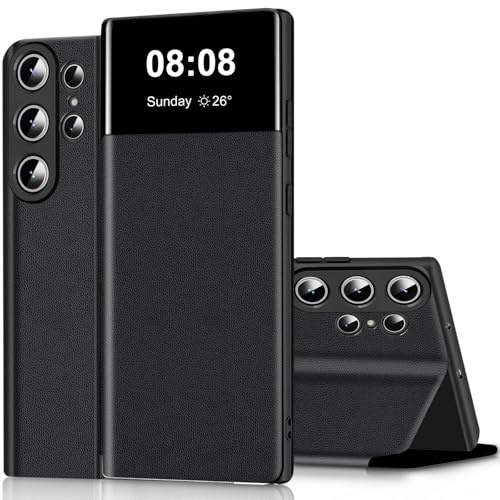 Nshkeji Cover per Samsung Galaxy S25 Ultra Custodia Pelle Portafoglio Flip a Libro con Porta Carte Slot Funzione Supporto Clear View Antiurto Caso Protezione Custodia per Samsung S25 Ultra 5G Case