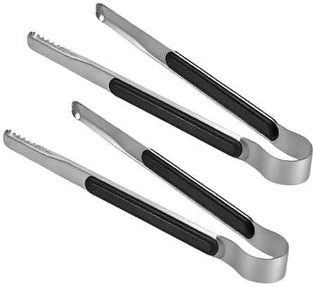 2 Pack Stainless Steel Kitchen Tongs Cooking Utensils, 9-Inch Heat Resistant Grill Food Tongs with Non-Slip Easy Grip Handle, Sturdy Kitchen Grilling for BBQ, Baking, Black