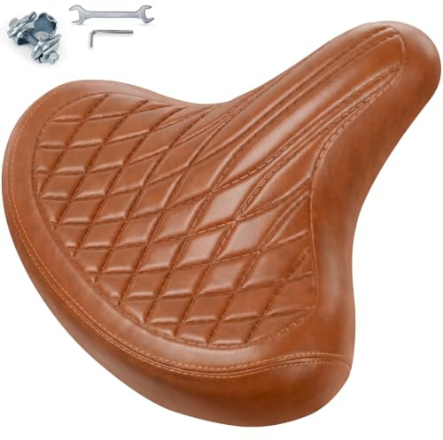 Comfortable Wide Bike Saddle for Men Women, Ergonomic Soft Cushioned Bicycle Seat, Universal Replacement for City, Mountain, Exercise & Spin Bikes, Shock Absorbing Cycling Saddle