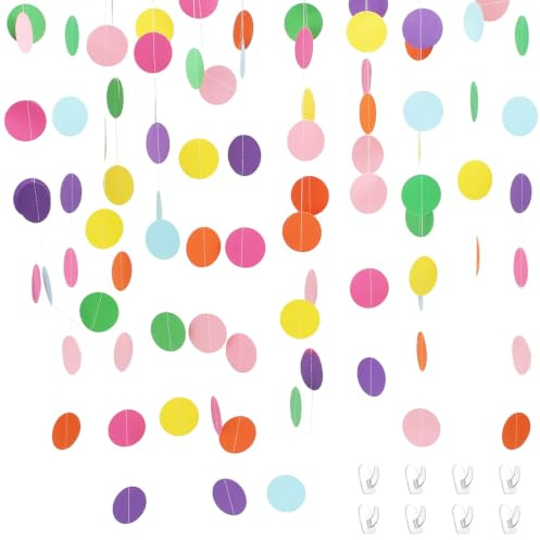 168 Pcs Hanging Paper Garland, Hanging Paper Party Decorations (16 M) | Rainbow Paper Chain, Dots Bunting Birthday Decorations with 8 Small Hooks for Birthday Wedding Decorations(52 Feet)