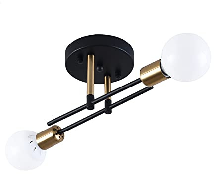 Kaj Hejmo Modern Ceiling Light Fitting- Rustic Semi Flush Mount Chandelier Light- Vintage Industrial Black Ceiling Light Fixtures Interior for Living Room Bedroom Kitchen Dining (2-Light)
