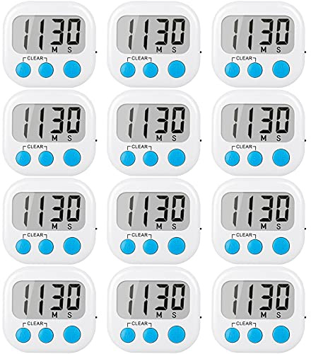 12 Pack Digital Kitchen Timers for Cooking Magnetic Timer for Cooking Loud Alarm White