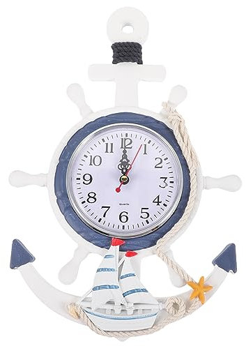 IMIKEYA Maritime Wanduhr, Baduhr Maritime Holz Steuerrad Wanduhr, Badezimmer Kinderzimmer Steuerrad Uhr Wanddeko Schweigen Uhr Maritim Deko für Wohnzimmer Schlafzimmer, 34x23 cm