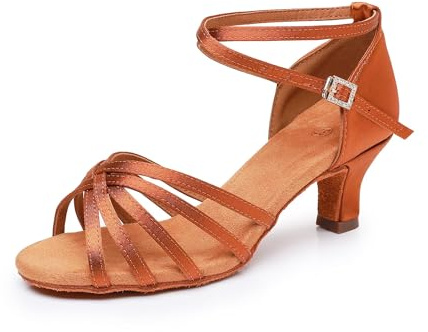 Zapatos de Danza Latina para Mujer Profesional Zapatos de Baile de salón de Fiesta de Salsa de Baile práctica de Rendimiento Zapatos A01 Marrón 5 CM 40 EU