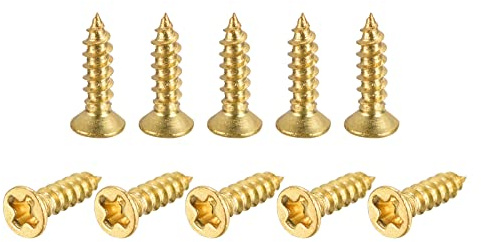 sourcing map Messing-Holzschrauben, M2 x 8 mm, Kreuzschlitz, Flachkopf, selbstschneidender Anschluss für Tür, Schrank, Holzmöbel, 25 Stück