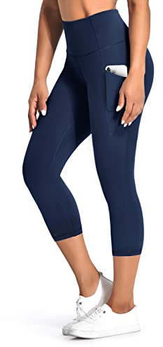 Desol Sport Leggings Damen Tasche Capri 3/4 High Waist Elastische Blickdicht Übergröße Sport Leggins mit Seitentaschen für Yoga Freizeit