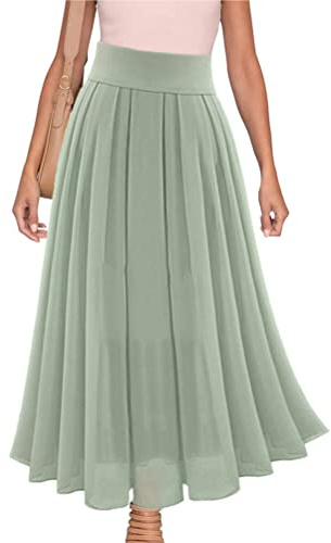 ORANDESIGNE Rock Damen Knielang A Linie Elegant Boho Sommerrock Leicht Lang Plisseerock Einfarbig Festlich Maxirock Vintage Retro Casual Strandrock Langer Faltenrock Cocktail Freizeitrock E Grün M
