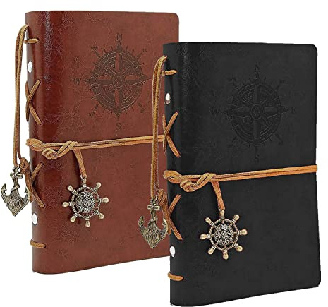 BetterJonny 2 Pack Leder Notizbuch A5, Retro Notizbuch aus Leder Vintage Spiralbindung Tagebuch Nachfüllbares Tagebuch Reisetagebuch Skizzenbuch für Männer und Damen, Schwarz und Braun