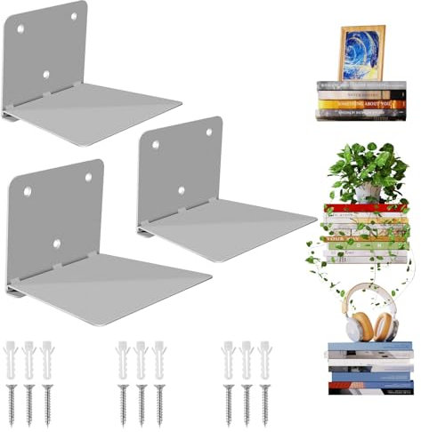 Sheeliy Mensole da Muro per Libri, Mensole Invisibili Metallo, Scaffale Libreria da Muro Moderne per Camera da Letto e Soggiorno, Scaffali Galleggianti Robusti Ufficio, Cucina, Aula, Set di 3, Grigio